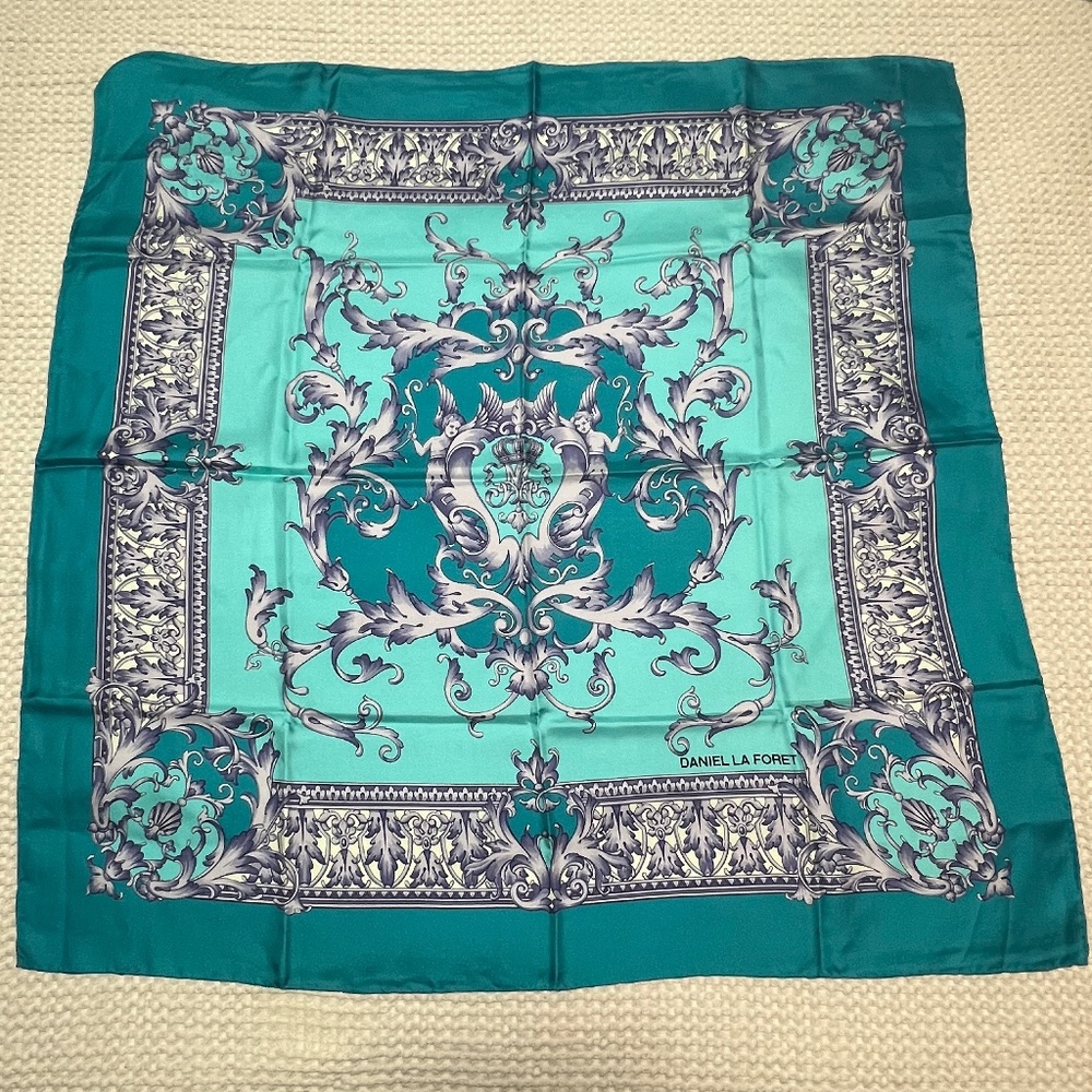 Vintage large silk scarf by DANIEL LA FORET
